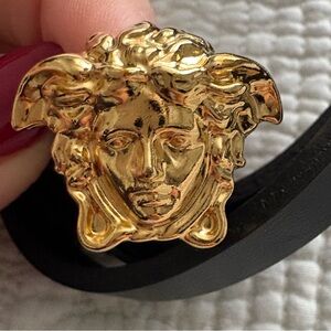 Versace Gold Medusa Head Black Belt 95cm